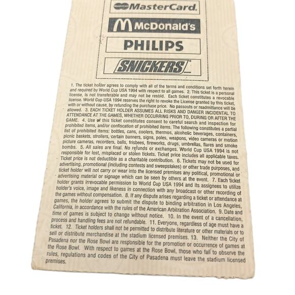 FIFA World Cup Ticket Stub – Game 19 ~ 1994 Champions Brazil vs Cameroon - Picture 6 of 9